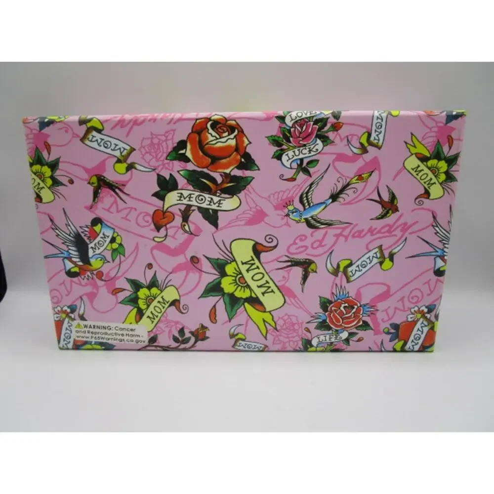 Ed Hardy Pink Convertible Wristlet & Keychain Roses Skull Snake Tattoo Print